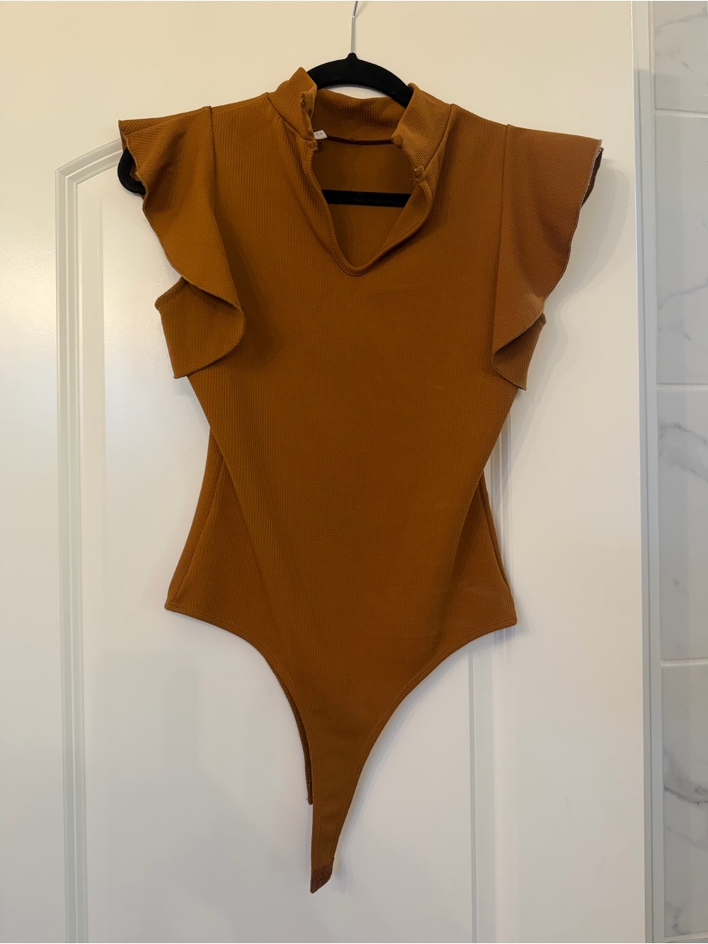 TCEC Brown Ruffle-Sleeve Ribbed One-Piece Bodysuit - Picture 2 of 3